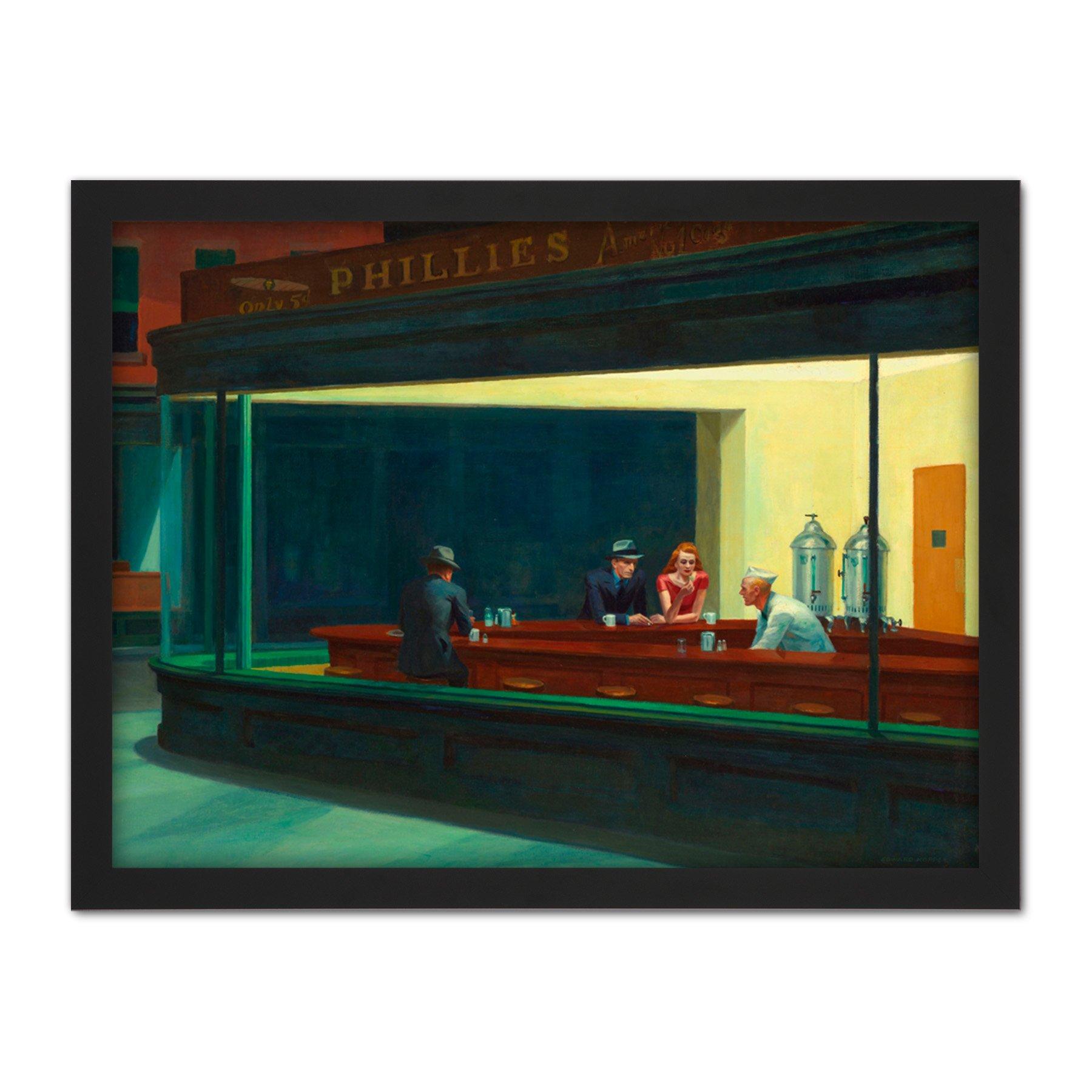 Artery8 Edward Hopper Nighthawks Iconic Painting Artwork Framed Wall Art Print 18X24 Inch