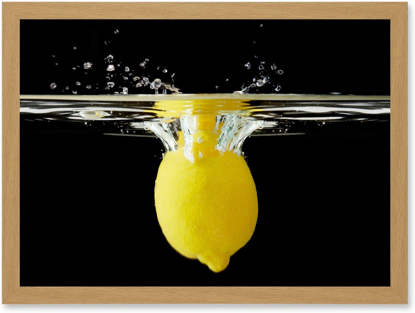 Artery8 Art Photography Yellow Lemon Splash Water Black A4 Artwork Framed Wall Art Print