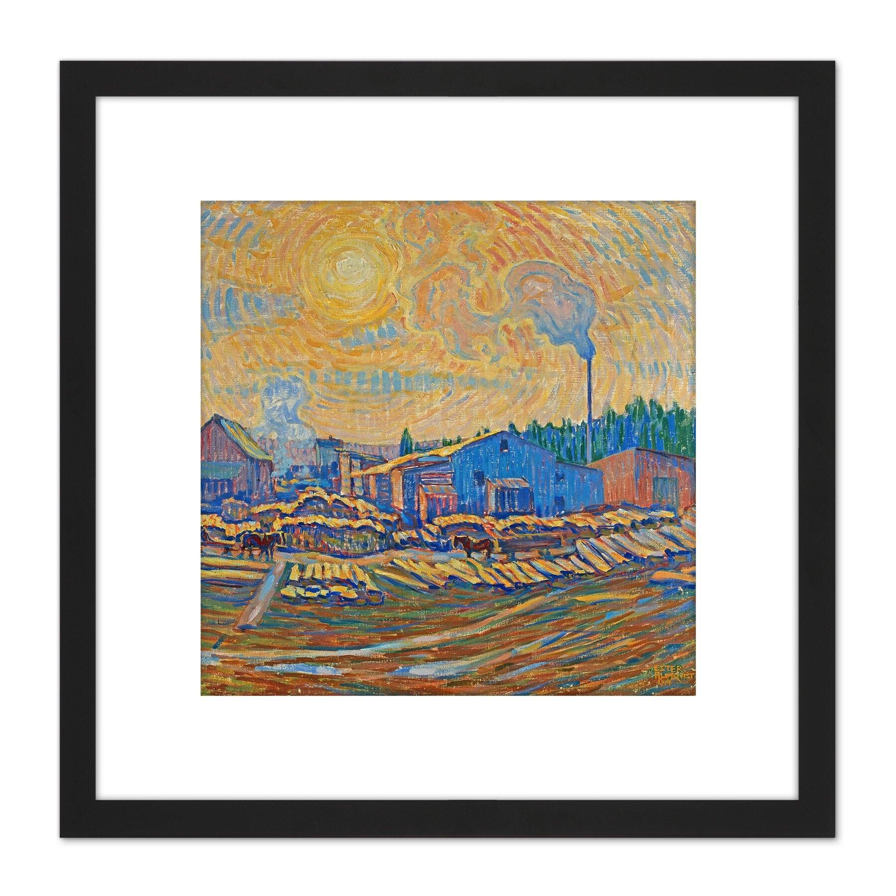 Artery8 Ester Almqvist The Sawmill December Sun 8X8 Inch Square Wooden Framed Wall Art Print Picture with Mount