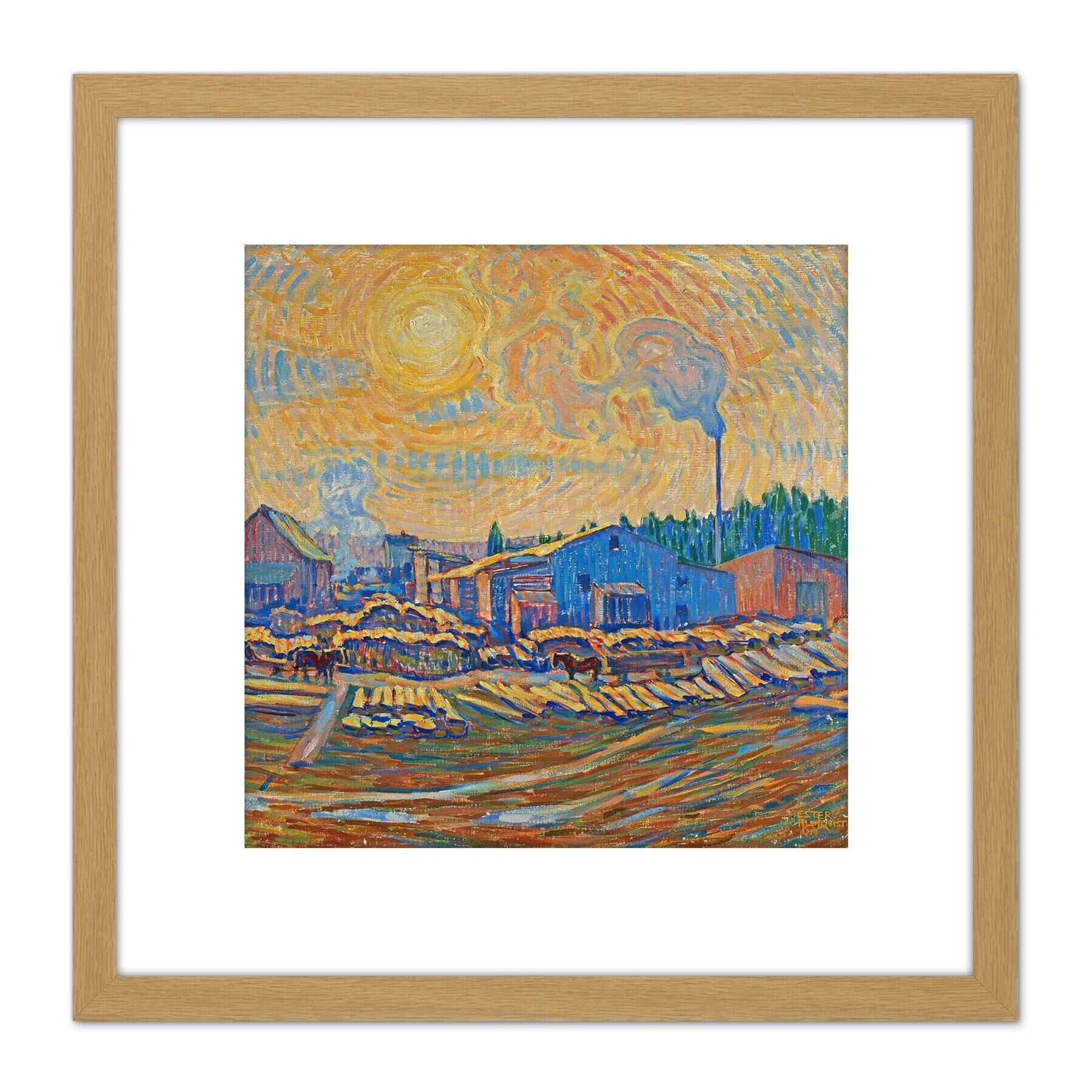 Artery8 Ester Almqvist The Sawmill December Sun 8X8 Inch Square Wooden Framed Wall Art Print Picture with Mount