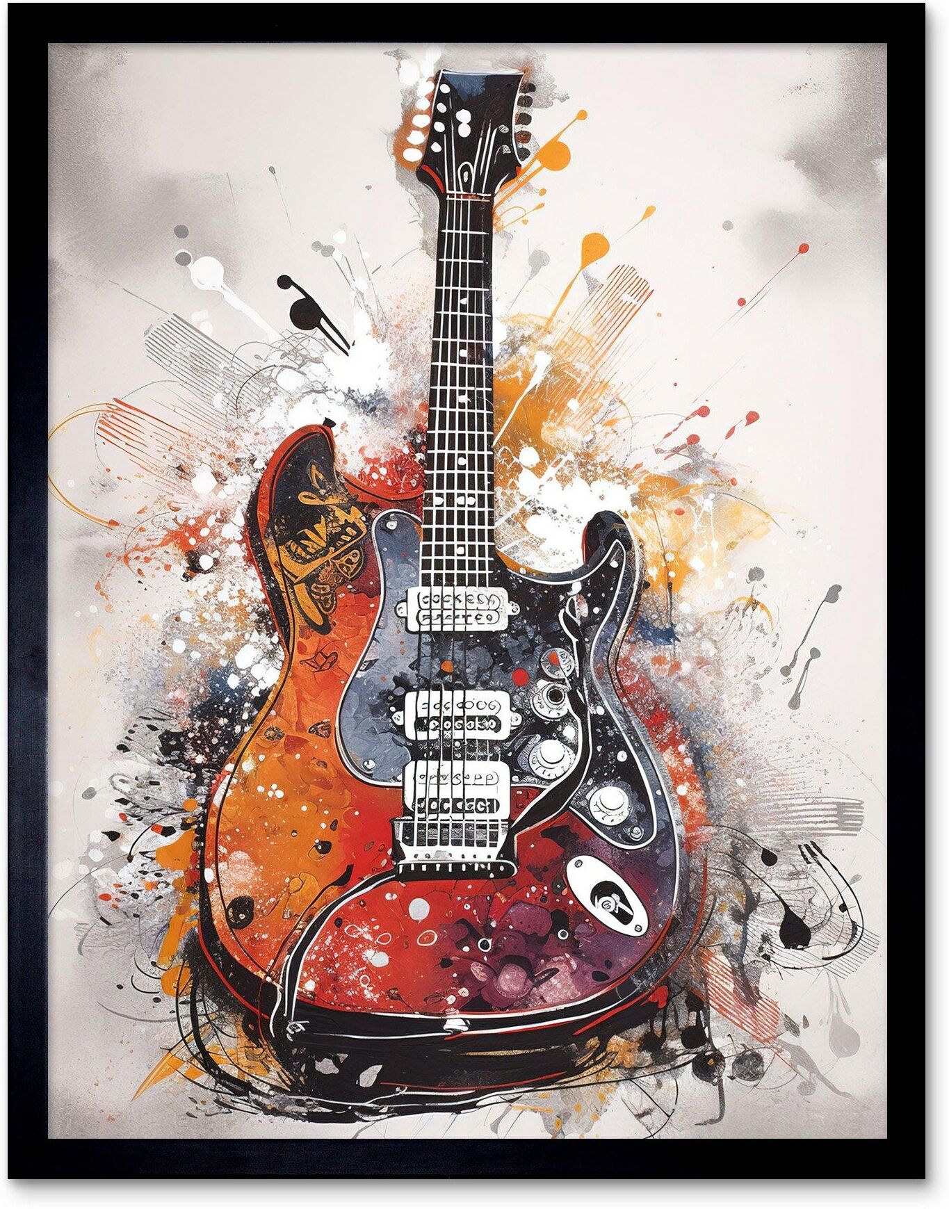 Artery8 Electric Mandolin Guitar Instrument Modern Watercolour Illustration Art Print Framed Poster Wall Decor 12x16 inch