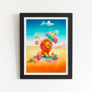Warren Reed - Designer Lion On A Beach Holiday Framed Art Print in Black Size: W16" x H24" Black W16" x H24" Warren Reed - Designer Lion On A Beach Holiday Framed Art Print in Black Size: W16" x H24" Black W16" x H24"