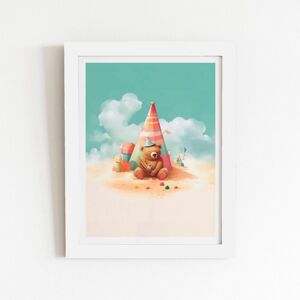 Warren Reed - Designer A Bear On A Beach Holiday Framed Art Print in White Size: W24" x H36" White W24" x H36" Warren Reed - Designer A Bear On A Beach Holiday Framed Art Print in White Size: W24" x H36" White W24" x H36"