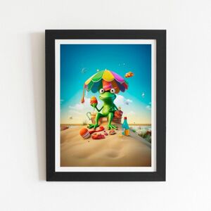 Warren Reed - Designer Frog On A Beach Holiday Framed Art Print in Black Size: W24" x H36" Black W24" x H36" Warren Reed - Designer Frog On A Beach Holiday Framed Art Print in Black Size: W24" x H36" Black W24" x H36"