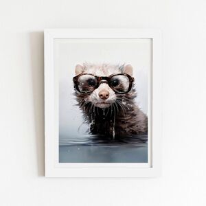 Warren Reed - Designer Splashart Ferret With Glasses Framed Art Print in White Size: W8" x H10" White W8" x H10" Warren Reed - Designer Splashart Ferret With Glasses Framed Art Print in White Size: W8" x H10" White W8" x H10"