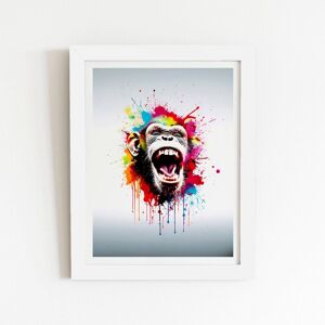 Warren Reed - Designer Coloured Splashart Crazy Monkey Face Framed Art Print in White Size: W16" x H24" White W16" x H24" Warren Reed - Designer Coloured Splashart Crazy Monkey Face Framed Art Print in White Size: W16" x H24" White W16" x H24"