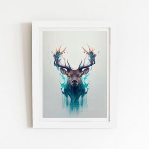 Warren Reed - Designer Stag Face Splashart Framed Art Print in White Size: W8" x H10" White W8" x H10" Warren Reed - Designer Stag Face Splashart Framed Art Print in White Size: W8" x H10" White W8" x H10"