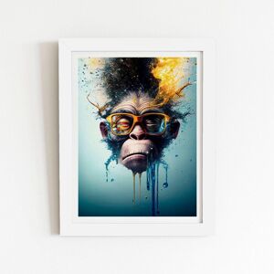 Warren Reed - Designer Monkey With Glasses Splashart Framed Art Print in White Size: W12" x H16" White W12" x H16" Warren Reed - Designer Monkey With Glasses Splashart Framed Art Print in White Size: W12" x H16" White W12" x H16"