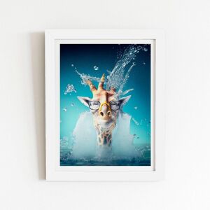Warren Reed - Designer Giraffe With Glasses Splashart Framed Art Print in White Size: W24" x H36" White W24" x H36" Warren Reed - Designer Giraffe With Glasses Splashart Framed Art Print in White Size: W24" x H36" White W24" x H36"