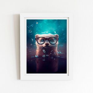 Warren Reed - Designer Ferret With Glasses Splashart Water Framed Art Print in White Size: W12" x H16" White W12" x H16" Warren Reed - Designer Ferret With Glasses Splashart Water Framed Art Print in White Size: W12" x H16" White W12" x H16"