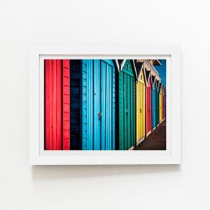 Warren Reed - Designer Coloured Beach Huts Framed Art Print in White Size: W24" x H36" White W24" x H36" Warren Reed - Designer Coloured Beach Huts Framed Art Print in White Size: W24" x H36" White W24" x H36"