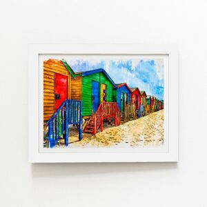 Warren Reed - Designer Colourful Beach Cottages Sketch Framed Art Print in White Size: W20" x H30" White W20" x H30" Warren Reed - Designer Colourful Beach Cottages Sketch Framed Art Print in White Size: W20" x H30" White W20" x H30"