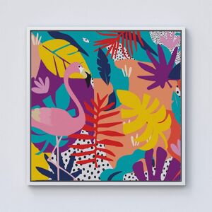 Warren Reed - Designer Tropical Flamingoes Framed Canvas in Off-White Size: W30" x H30" Off-White W30" x H30" Warren Reed - Designer Tropical Flamingoes Framed Canvas in Off-White Size: W30" x H30" Off-White W30" x H30"
