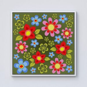 Warren Reed - Designer Red & Blue Flowers Framed Canvas in Off-White Size: W30" x H30" Off-White W30" x H30" Warren Reed - Designer Red & Blue Flowers Framed Canvas in Off-White Size: W30" x H30" Off-White W30" x H30"