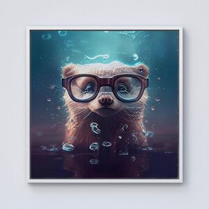 Warren Reed - Designer Ferret With Glasses Splashart Water Framed Canvas in Off-White Size: W16" x H16" Off-White W16" x H16" Warren Reed - Designer Ferret With Glasses Splashart Water Framed Canvas in Off-White Size: W16" x H16" Off-White W16" x H16"