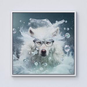 Warren Reed - Designer White Wolf With Glasses Splashart Framed Canvas in Off-White Size: W16" x H16" Off-White W16" x H16" Warren Reed - Designer White Wolf With Glasses Splashart Framed Canvas in Off-White Size: W16" x H16" Off-White W16" x H16"