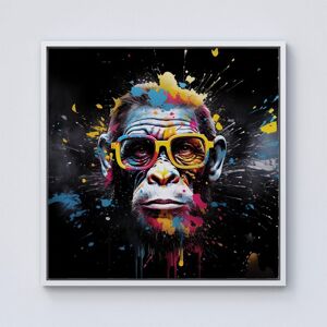 Warren Reed - Designer Coloured Splashart Monkey Face with Glasses Framed Canvas in Off-White Size: W16" x H16" Off-White W16" x H16" Warren Reed - Designer Coloured Splashart Monkey Face with Glasses Framed Canvas in Off-White Size: W16" x H16" Off-White W16" x H16"