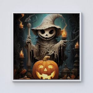 Warren Reed - Designer Creepy Ghost With Pumpkins Framed Canvas in Off-White Size: w10 inch x h10 inch Off-White w10 inch x h10 inch Warren Reed - Designer Creepy Ghost With Pumpkins Framed Canvas in Off-White Size: w10 inch x h10 inch Off-White w10 inch x h10 inch