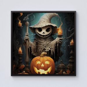 Warren Reed - Designer Creepy Ghost With Pumpkins Framed Canvas in Black Size: W30" x H30" Black W30" x H30" Warren Reed - Designer Creepy Ghost With Pumpkins Framed Canvas in Black Size: W30" x H30" Black W30" x H30"