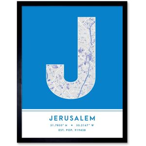 Wee Blue Coo Wall Art Print Jerusalem Israel City Map Modern Typography Stylish Letter Framed Word in Blue Size: W12" x H16" Blue W12" x H16" Wee Blue Coo Wall Art Print Jerusalem Israel City Map Modern Typography Stylish Letter Framed Word in Blue Size: W12" x H16" Blue W12" x H16"