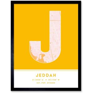 Wee Blue Coo Wall Art Print Jeddah Saudi Arabia City Map Modern Typography Stylish Letter Framed Word in Yellow Size: W12" x H16" Yellow W12" x H16" Wee Blue Coo Wall Art Print Jeddah Saudi Arabia City Map Modern Typography Stylish Letter Framed Word in Yellow Size: W12" x H16" Yellow W12" x H16"