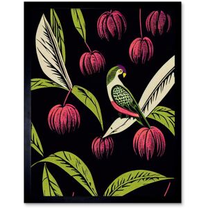 Artery8 Wall Art Print Parrot in Tree Fruit Bright Green & Pink Black Colour Linocut Modern Vintage Art Framed Size: W12" x H16" Black W12" x H16" Artery8 Wall Art Print Parrot in Tree Fruit Bright Green & Pink Black Colour Linocut Modern Vintage Art Framed Size: W12" x H16" Black W12" x H16"