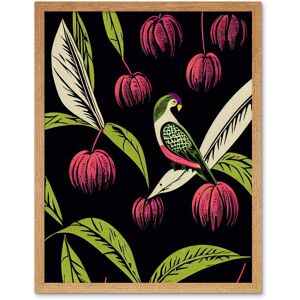 Artery8 Wall Art Print Parrot in Tree Fruit Bright Green & Pink Black Colour Linocut Modern Vintage Art Framed in Light Oak Size: W12" x H16" Light Oak W12" x H16" Artery8 Wall Art Print Parrot in Tree Fruit Bright Green & Pink Black Colour Linocut Modern Vintage Art Framed in Light Oak Size: W12" x H16" Light Oak W12" x H16"