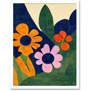 Artery8 Wall Art Print Abstract Painting Bright Matisse Style Flowers Mustard Navy Lilac Orange Art Framed in White Size: W12" x H16" White W12" x H16" Artery8 Wall Art Print Abstract Painting Bright Matisse Style Flowers Mustard Navy Lilac Orange Art Framed in White Size: W12" x H16" White W12" x H16"