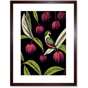 Artery8 Wall Art Print Parrot in Tree Fruit Bright Green & Pink Black Colour Linocut Modern Vintage Artwork Framed 9X7 Inch in Brown Size: W7" x H9" Brown W7" x H9" Artery8 Wall Art Print Parrot in Tree Fruit Bright Green & Pink Black Colour Linocut Modern Vintage Artwork Framed 9X7 Inch in Brown Size: W7" x H9" Brown W7" x H9"