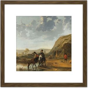 Artery8 Aelbert Cuyp River Landscape With Riders Painting 8X8 Inch Square Wooden Framed Wall Art Print Picture with Mount in Brown Brown Artery8 Aelbert Cuyp River Landscape With Riders Painting 8X8 Inch Square Wooden Framed Wall Art Print Picture with Mount in Brown Brown