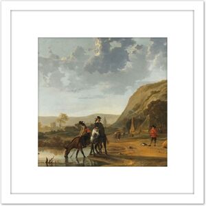 Artery8 Aelbert Cuyp River Landscape With Riders Painting 8X8 Inch Square Wooden Framed Wall Art Print Picture with Mount in White White Artery8 Aelbert Cuyp River Landscape With Riders Painting 8X8 Inch Square Wooden Framed Wall Art Print Picture with Mount in White White
