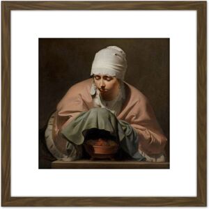 Artery8 Everdingen Young Woman Warming Hands Brazier Winter 8X8 Inch Square Wooden Framed Wall Art Print Picture with Mount in Brown Brown Artery8 Everdingen Young Woman Warming Hands Brazier Winter 8X8 Inch Square Wooden Framed Wall Art Print Picture with Mount in Brown Brown