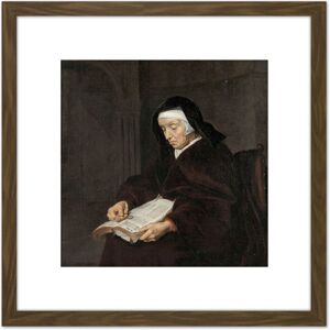 Artery8 Gabriel Metsu Old Woman Meditating Painting 8X8 Inch Square Wooden Framed Wall Art Print Picture with Mount in Brown Brown Artery8 Gabriel Metsu Old Woman Meditating Painting 8X8 Inch Square Wooden Framed Wall Art Print Picture with Mount in Brown Brown