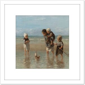 Artery8 Jozef Israels Children Of The Sea Bathing Painting 8X8 Inch Square Wooden Framed Wall Art Print Picture with Mount in White White Artery8 Jozef Israels Children Of The Sea Bathing Painting 8X8 Inch Square Wooden Framed Wall Art Print Picture with Mount in White White