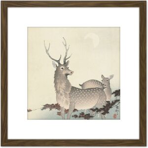 Artery8 Ohara Koson Two Deer Japan Painting 8X8 Inch Square Wooden Framed Wall Art Print Picture with Mount in Brown Brown Artery8 Ohara Koson Two Deer Japan Painting 8X8 Inch Square Wooden Framed Wall Art Print Picture with Mount in Brown Brown