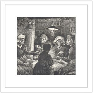 Artery8 Vincent Van Gogh De Aardappeleters Black & White 8X8 Inch Square Wooden Framed Wall Art Print Picture with Mount White Artery8 Vincent Van Gogh De Aardappeleters Black & White 8X8 Inch Square Wooden Framed Wall Art Print Picture with Mount White