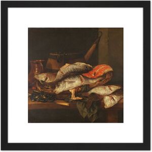 Artery8 Van Beyeren Still Life With Fish Painting 8X8 Inch Square Wooden Framed Wall Art Print Picture with Mount in Black Black Artery8 Van Beyeren Still Life With Fish Painting 8X8 Inch Square Wooden Framed Wall Art Print Picture with Mount in Black Black