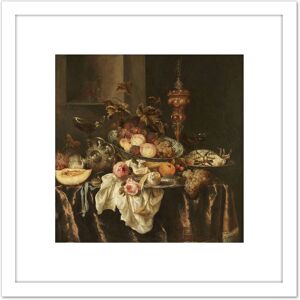 Artery8 Van Beyeren Still Life Fruit Flowers Painting 8X8 Inch Square Wooden Framed Wall Art Print Picture with Mount in White White Artery8 Van Beyeren Still Life Fruit Flowers Painting 8X8 Inch Square Wooden Framed Wall Art Print Picture with Mount in White White