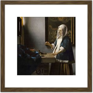 Artery8 Johannes Vermeer Woman Holding A Balance 8X8 Inch Square Wooden Framed Wall Art Print Picture with Mount in Brown Brown Artery8 Johannes Vermeer Woman Holding A Balance 8X8 Inch Square Wooden Framed Wall Art Print Picture with Mount in Brown Brown