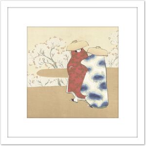 Artery8 Sekka Kamisaka Spring Lent Japan Woodcut 8X8 Inch Square Wooden Framed Wall Art Print Picture with Mount in White White Artery8 Sekka Kamisaka Spring Lent Japan Woodcut 8X8 Inch Square Wooden Framed Wall Art Print Picture with Mount in White White