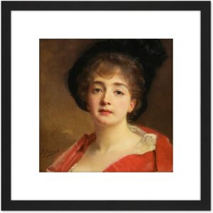 Artery8 Gustave Jean Jacquet Woman In Red C1870 Painting 8X8 Inch Square Wooden Framed Wall Art Print Picture with Mount in Black Black Artery8 Gustave Jean Jacquet Woman In Red C1870 Painting 8X8 Inch Square Wooden Framed Wall Art Print Picture with Mount in Black Black