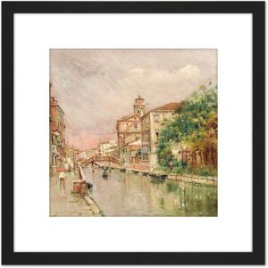 Artery8 Reyna Manescau Venetian Canal Under Rain Painting 8X8 Inch Square Wooden Framed Wall Art Print Picture with Mount in Black Black Artery8 Reyna Manescau Venetian Canal Under Rain Painting 8X8 Inch Square Wooden Framed Wall Art Print Picture with Mount in Black Black