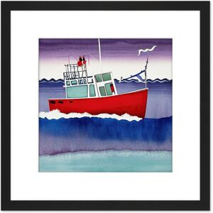 Artery8 Red Fishing Boat Ocean Waves Nautical Sea Watercolour Painting Square Wooden Framed Wall Art Print Picture 8X8 Inch in Black Black Artery8 Red Fishing Boat Ocean Waves Nautical Sea Watercolour Painting Square Wooden Framed Wall Art Print Picture 8X8 Inch in Black Black
