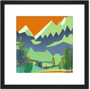 Artery8 Mountains & Forest Geometric Landscape Illustration Green Orange Square Wooden Framed Wall Art Print Picture 8X8 Inch in Black Black Artery8 Mountains & Forest Geometric Landscape Illustration Green Orange Square Wooden Framed Wall Art Print Picture 8X8 Inch in Black Black