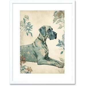 Artery8 Wall Art Print Blue Great Dane Dog with Flower Pattern Fur Coat Modern Artwork Framed 9X7 Inch in White Size: W7" x H9" White W7" x H9" Artery8 Wall Art Print Blue Great Dane Dog with Flower Pattern Fur Coat Modern Artwork Framed 9X7 Inch in White Size: W7" x H9" White W7" x H9"