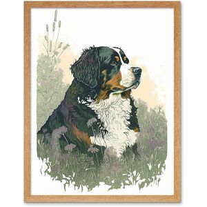 Artery8 Wall Art Print Bernese Mountain Dog in Wild Flower Field Watercolour Art Framed in Light Oak Size: W12" x H16" Light Oak W12" x H16" Artery8 Wall Art Print Bernese Mountain Dog in Wild Flower Field Watercolour Art Framed in Light Oak Size: W12" x H16" Light Oak W12" x H16"