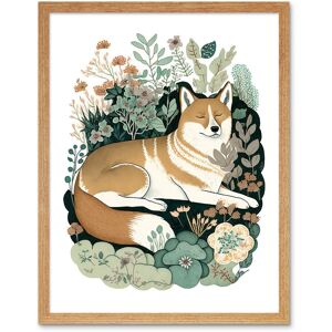 Artery8 Wall Art Print Shiba Inu Dog Lying in Flower Field Modern Stylised Art Framed in Light Oak Size: W12" x H16" Light Oak W12" x H16" Artery8 Wall Art Print Shiba Inu Dog Lying in Flower Field Modern Stylised Art Framed in Light Oak Size: W12" x H16" Light Oak W12" x H16"