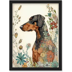 Artery8 Doberman Dog with Spring Flowers Colourful Watercolour Illustration Artwork Framed Wall Art Print A4 in Black Black Artery8 Doberman Dog with Spring Flowers Colourful Watercolour Illustration Artwork Framed Wall Art Print A4 in Black Black