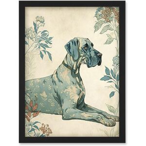 Artery8 Blue Great Dane Dog with Flower Pattern Fur Coat Modern Illustration Artwork Framed Wall Art Print A4 in Black Black Artery8 Blue Great Dane Dog with Flower Pattern Fur Coat Modern Illustration Artwork Framed Wall Art Print A4 in Black Black