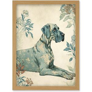 Artery8 Blue Great Dane Dog with Flower Pattern Fur Coat Modern Illustration Artwork Framed Wall Art Print A4 in Light Oak Light Oak Artery8 Blue Great Dane Dog with Flower Pattern Fur Coat Modern Illustration Artwork Framed Wall Art Print A4 in Light Oak Light Oak